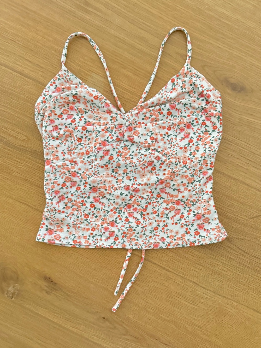 Floral Cinched Bustier Cross Strap Baby Tank Top, Women's Size Small